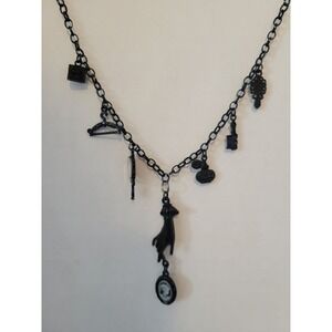 Vintage Gothic Black Barbie Charm Necklace Victorian Hand Cameo